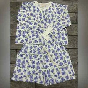 T&S BY THREAD & SUPPLY 2 PIECE LOUNGE SHORT SET PURPLE FLORAL SIZE M NWT - Picture 1 of 5