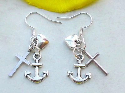 Ohrringe LIEBE GLAUBE HOFFNUNG Ohrhänger Anker Herz Kreuz Hänger Ohrschmuck Neu - Bild 1 von 3