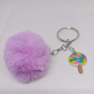 Cute Hand Made Mini Lolipop With Purple Pom Pom Keychain Bag charms - Picture 1 of 5