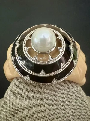 Miriam Salat “Mirim” Art Deco Hinged Bangle Bracelet Sterling Enamel And Resin - Image 1 of 4