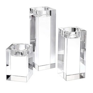 Juego de 3 candelabros de cristal, candelabros de luz de té de cristal, vidrio... - Imagen 1 de 7