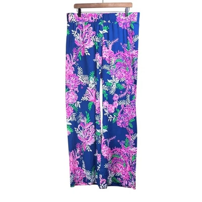 Брюки Lilly Pulitzer L Pala Oyster Bay темно-синие с оборками и перьями Palazzo - Изображение 1 из 4