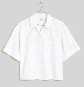 Madewell Shirt Women's S White Cropped Utility Button-up Cotton Linen Blend - Picture 1 of 10