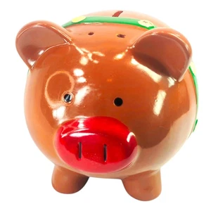 Christmas Red Nose Reindeer Ceramic Piggy Bank Large 8"x6"x6" 2011 Brown - Picture 1 of 10
