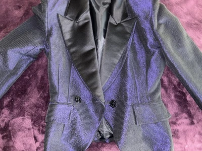 Vintage Christian Dior Women’s Blazer Jacket Sz 6 Blue Shimmery Ruffled USA Made - Image 1 of 4