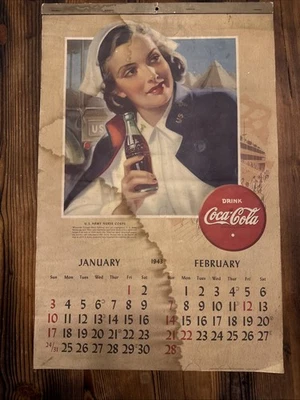Винтажный календарь 1943 Coca Cola полный 6 страниц 13 дюймов x 20 дюймов - Изображение 1 из 4