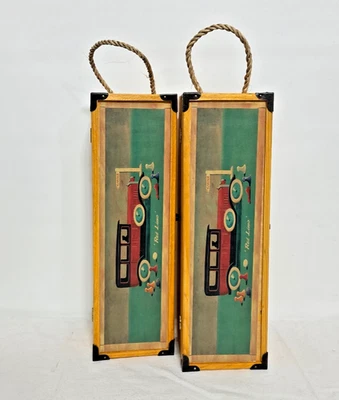 ¡NUEVO! *JUEGO DE 2* Caja de vino de madera única Greenbriar con obras de arte vintage de "limusina roja" Foto 1 de 4