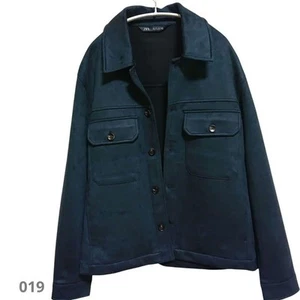 Zara Faux Suede Jacket Men XL Navy Polyester Blend Used - Picture 1 of 7