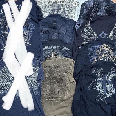 Paquete de 8 camisas Y2K Grunge Affliction/Roar/BKE calaveras y cruces tachonadas Foto 1 de 4
