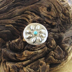 Vintage Sterling Silver Button Cover With Turquoise Stone Accent - Picture 1 of 4