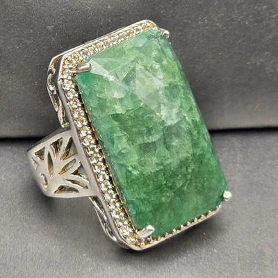 Sterling & Green Tourmaline Ring Size 6 Quartz Accents Cutouts 13.4g Signed QJ - Image 1 of 4