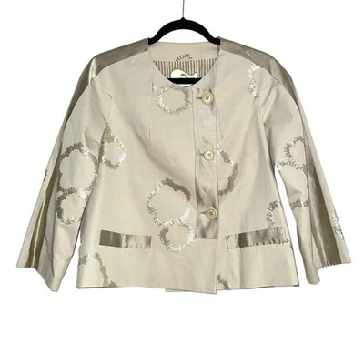 Chaqueta Blazer Etro Milano Lentejuelas Lino Mezcla Seda Crema IT 42 US 6 Foto 1 de 4