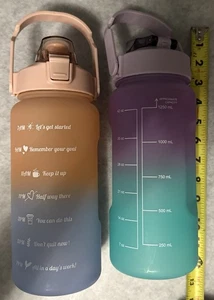 2X Lot 2L BPA-Free Plastic H2O Bottle w Straw 8 Time Markers Daily Hydration New - Picture 1 of 1