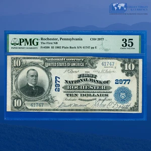 1902 PB $10 First National Bank Of Rochester, PA, Charter #2977, PMG 35 - Picture 1 of 3