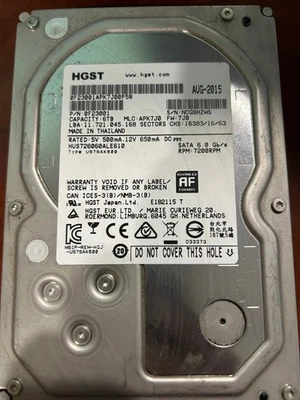 HGST 6TB 64MB Cache 7200RPM SATA 6.0Gb/s 3.5" Hard Drive - HUS726060ALE610 - Image 1 of 2