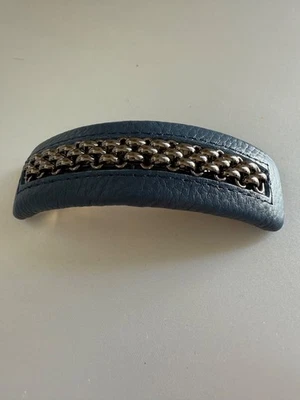 France Luxe Leather Volume Barrette Blue w/Silver Accent Rectangle 3.75" X 1 " - Image 1 of 4