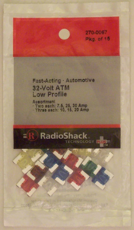270-0067 быстродействующий автомобильный 32-вольтовый низкопрофильный предохранитель в ассортименте 15/PK - Изображение 1 из 1