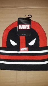 Marvel Deadpool Knit Cuff Beanie Hat Cap Black Red - Picture 1 of 8