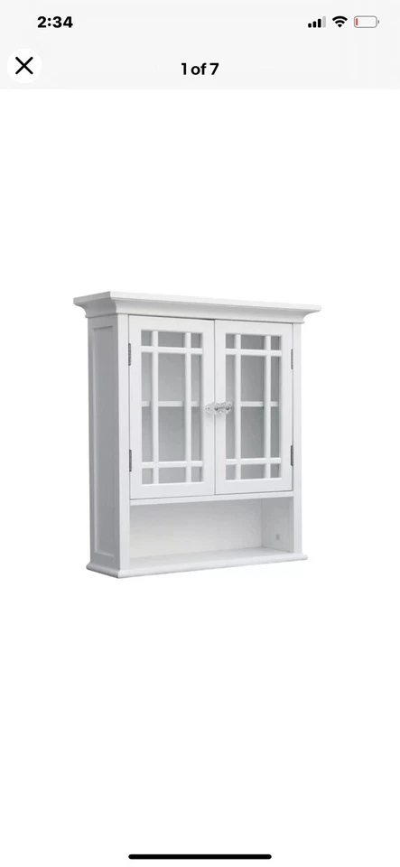 Elegant Home Fashions Wooden Bathroom Wall Cabinet 2 Doors Neal White 7473 — 第 1/1 张图片