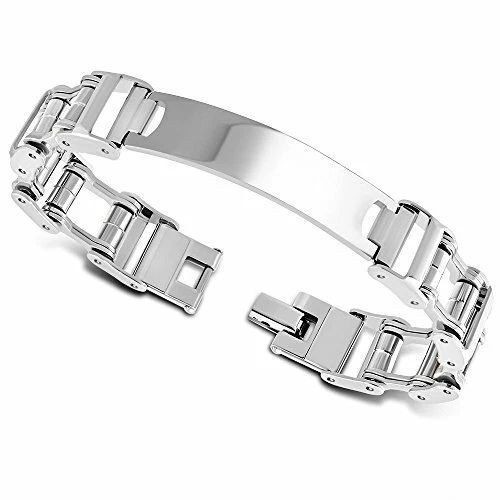 Brazalete de acero inoxidable tono plata para hombre con etiqueta de nombre, 8" Foto 1 de 1