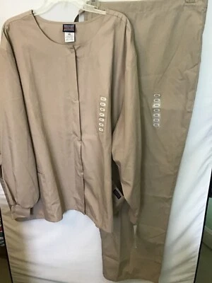 Cherokee Workwear Scrub Set khaki Jacket Top4350 and Cargo pants new sz 4XL - Image 1 of 4