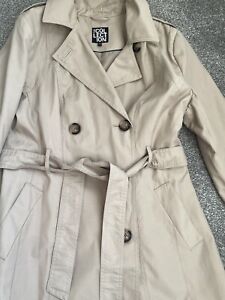DEBENHAMS COLLECTION TRENCH COAT MAC JACKET beige Twill Belted size 16