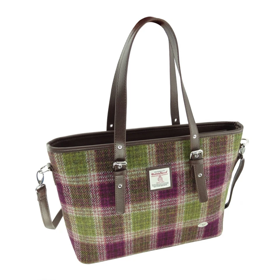 Ladies Authentic Harris Tweed Tote Bag With Shoulder Strap Heather Check COL 125 - Image 1 of 1