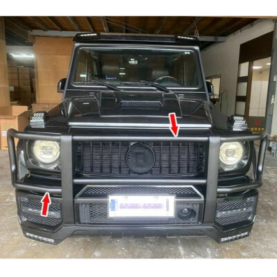 适合梅赛德斯奔驰 W463 G63 G65 A 前保险杠刷公牛栏护罩黑色套装 — 第 1/4 张图片