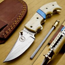 Handmade Damascus Steel Hunting Pocket Knife Camping Folding Blade Horn Handle