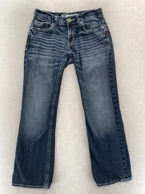 Pantalones de mezclilla BKE Carter con hebilla para hombre 29x28 pierna recta azul grunge bordado Foto 1 de 4