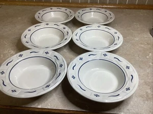 Set Of 6 Longaberger Woven Traditions Blue Cereal Dessert 6.5" Bowls - Picture 1 of 4