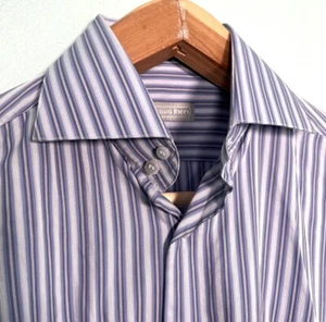 Stefano Ricci Luxury Dress Shirt Mens 17 (43) Blue Striped *See Sleeve Length* - Picture 1 of 8