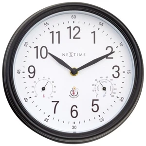 NeXtime Jasmine Weatherproof Outdoor 23.5cm Analogue Wall Clock Black/White - Picture 1 of 10