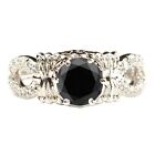 Round Shape 1.42 Carat Natural Black Diamond Women's Ring In 925 Sterling Silver