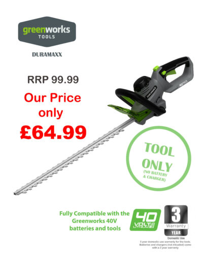 Greenworks Duramaxx Cordless 40V Hedge Trimmer (Tool Only-No battery No charger)