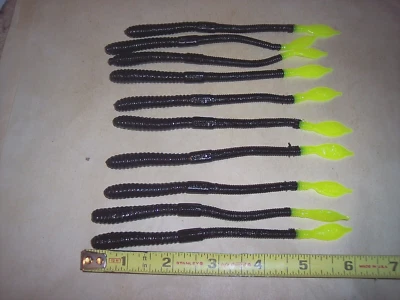 Manns 6" Jelly Worm Blackberry  10 Pk Black  / Chartreuse Worm Lure Discontinued - Image 1 of 4