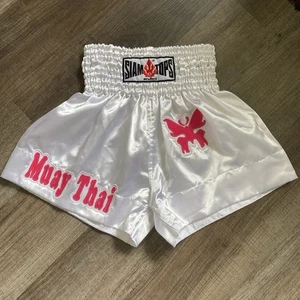 Muay Thai Kickboxing Shorts Small white SLamp Tops vintage Embroidery - Picture 1 of 7