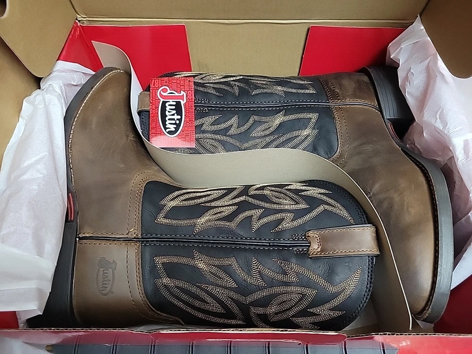 Justin Rendon Round Toe Cowboy Mens Black Brown Casual Boots SE7531 Size 10 D