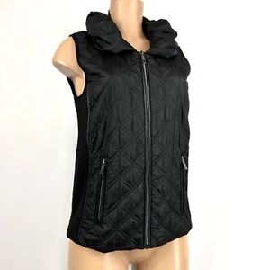 Kenneth Cole Reaction Women’s Sz M Black Quilted Puffer Vest Knit Ribbed Sides - Picture 1 of 11