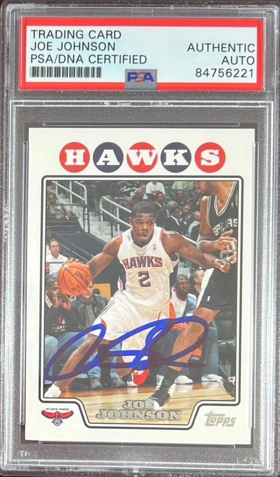 Tarjeta Topps #2 2008 firmada automáticamente por Joe Johnson Atlanta Hawks PSA encapsulada Foto 1 de 3