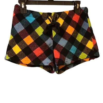 No Boundaries Multi Colored Checkered Shortie Shorts Size M 7/9 Soft Fuzzy - Image 1 of 4