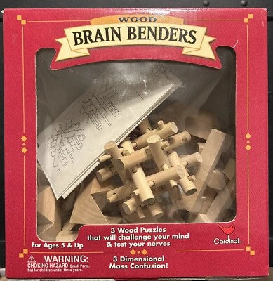 Vintage 2003- Cardinal Wood Brain Benders 3-3D Puzzles Item - Image 1 of 2