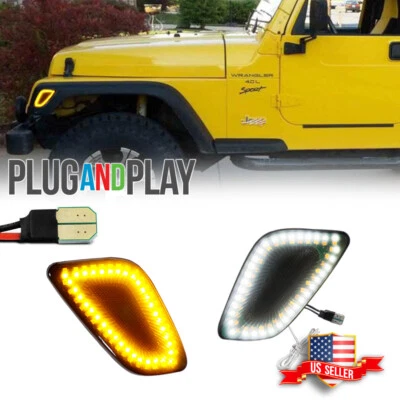Luces de señalización laterales LED ámbar completo ahumadas para guardabarros delantero Jeep Wrangler 97-06 Foto 1 de 4