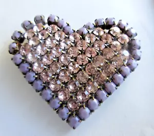 Großer Tschechischer Vintage Stil Glas Strass Knopf HERZ Lavendel & Pfirsich - Bild 1 von 3