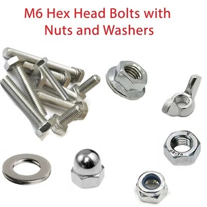 M6 Set Bolt Nut and Washers Full Thread Hex Bolt with choice of Various nut type - Picture 1 of 10