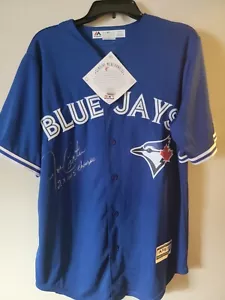 Joe Carter Blue Jays Majestic Signed 2x WS Champ Inscription Jersey PSA COA - Picture 1 of 4