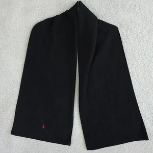 Vintage Polo Ralph Lauren Scarf Mens OS Black Fleece 58x11 Red Pony Wrap Sherpa - Picture 1 of 10