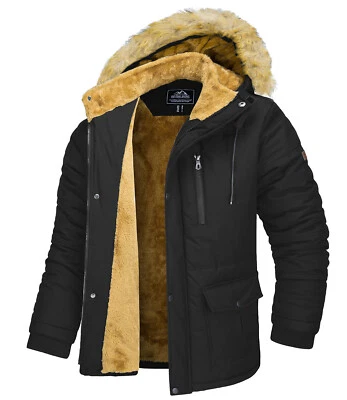 Chaqueta de Invierno para Hombres Capucha Resistente al Agua Parka Chaquetas Térmicas Sherpa Forrados Abrigos Foto 1 de 4