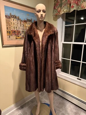 New! 36" Long Brown Female Mink Plus Size 3X XXL Real Fur Swing Coat Jacket USA - Image 1 of 4