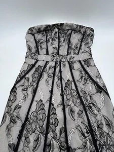Vintage Strapless Mini Dress White & Black Lace Overlay Vintage Nikibiki Mini - Picture 1 of 16
